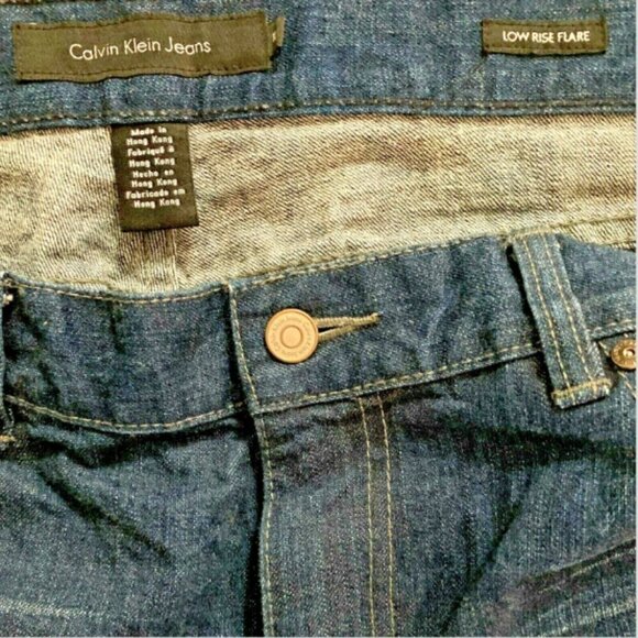 Calvin Klein Blue Jean Low Rise Flare Beaded Pocket Dark Wash Sz 10 #150N - Picture 10 of 12